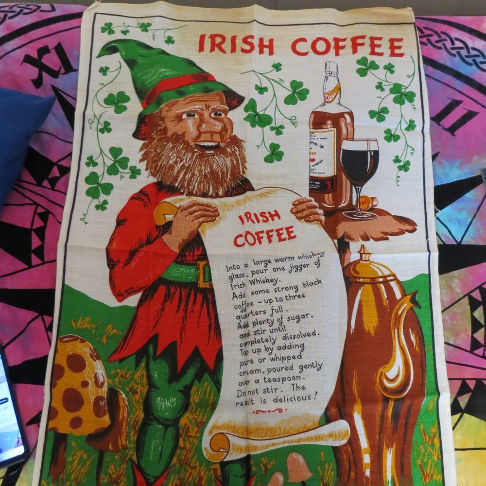 Vintage Irish Coffee recipe linen tapestry